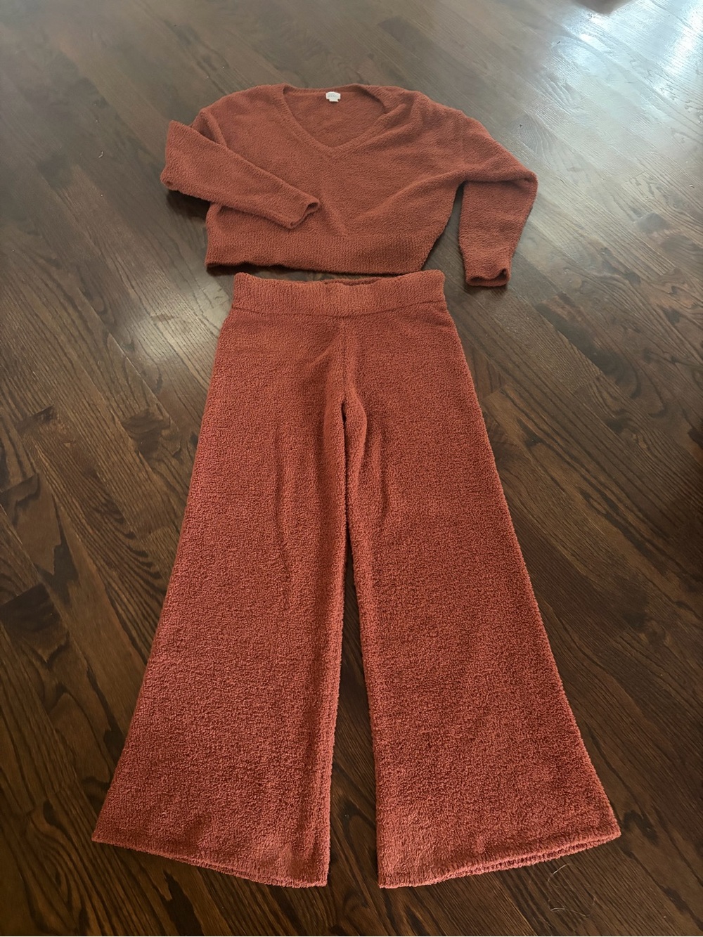 Cozy Wide-Leg Knit Pants - Rust
